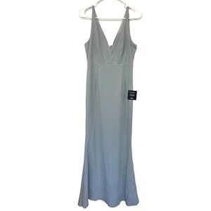 NWT Lulu’s | Dusty Blue Long V neck Dress M